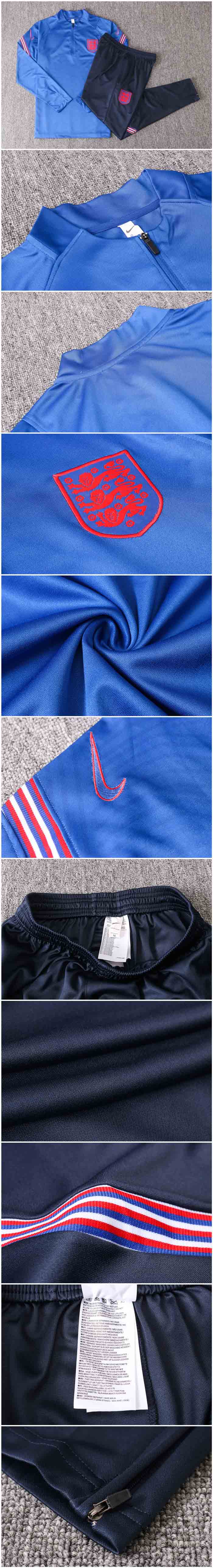 2020 England Blue Zipper Sweat Shirt Kit