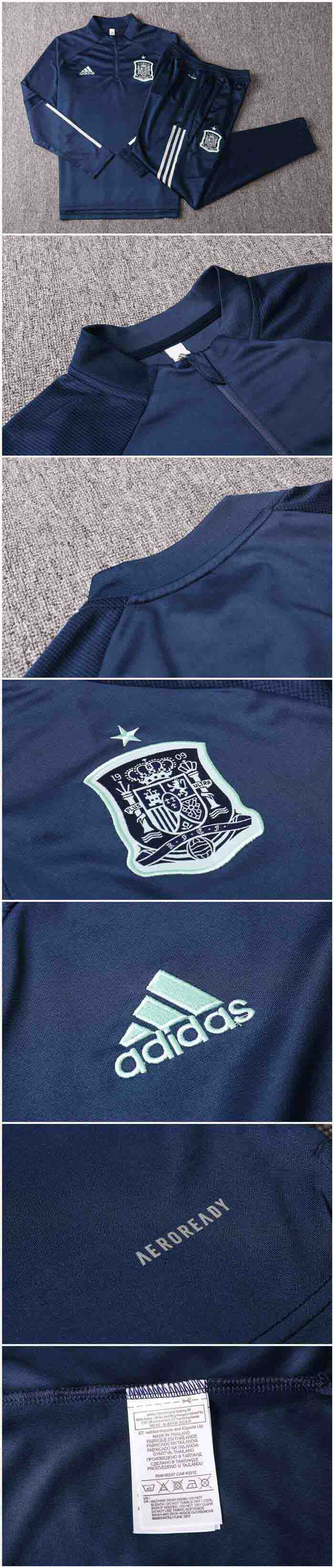 2020 Spain Navy Zipper Sweat Shirt Kit