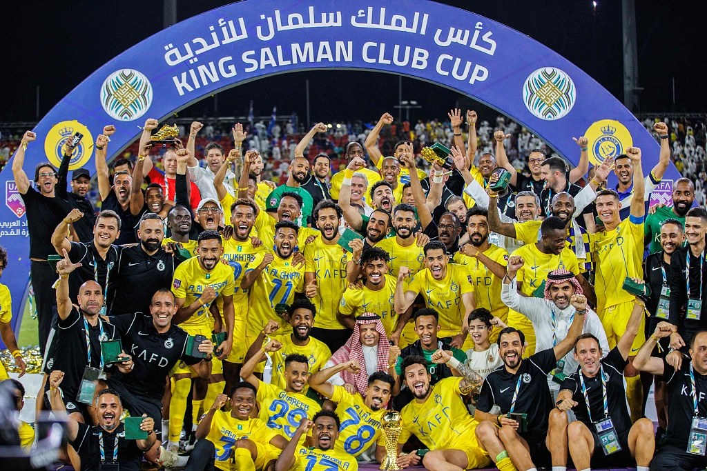 Al-Nassr celebrate after winning the Arab Club Champions Cup title