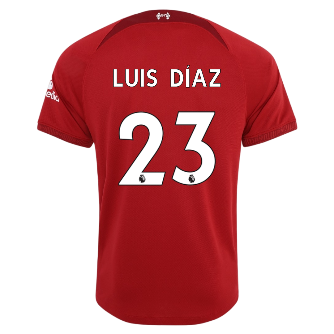 LUIS DiAZ 23 Liverpool Jersey 2022/23 Home Nike Elmont Youth Soccer