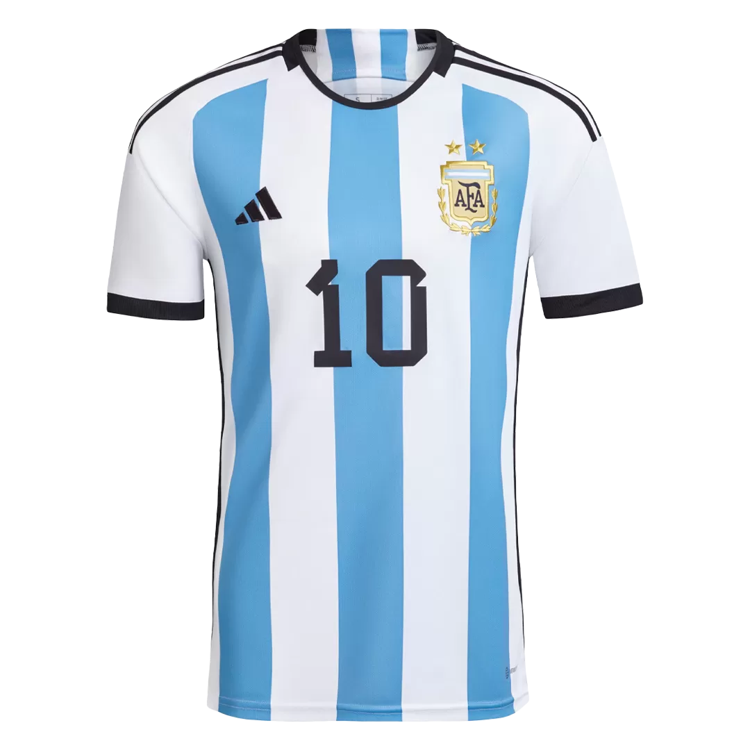 Argentina Home Shirt Messi 10 2022 World Cup Jersey With 3 -   Israel