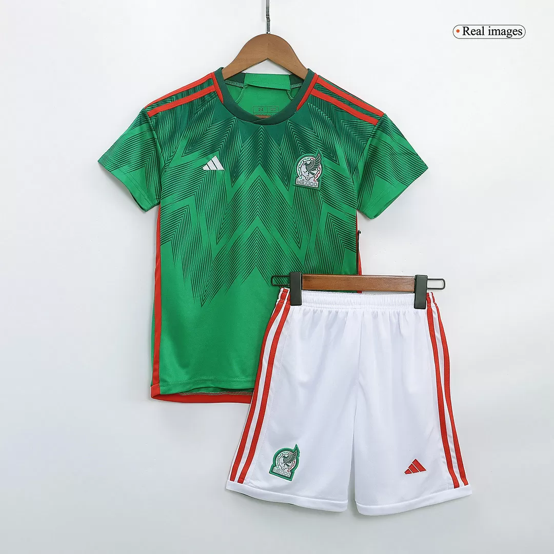 Mexicana Home Mexico Soccer Jersey 2022 World Cup Home Jersey + Soccer Shorts, Size: Youth Large (10-11)